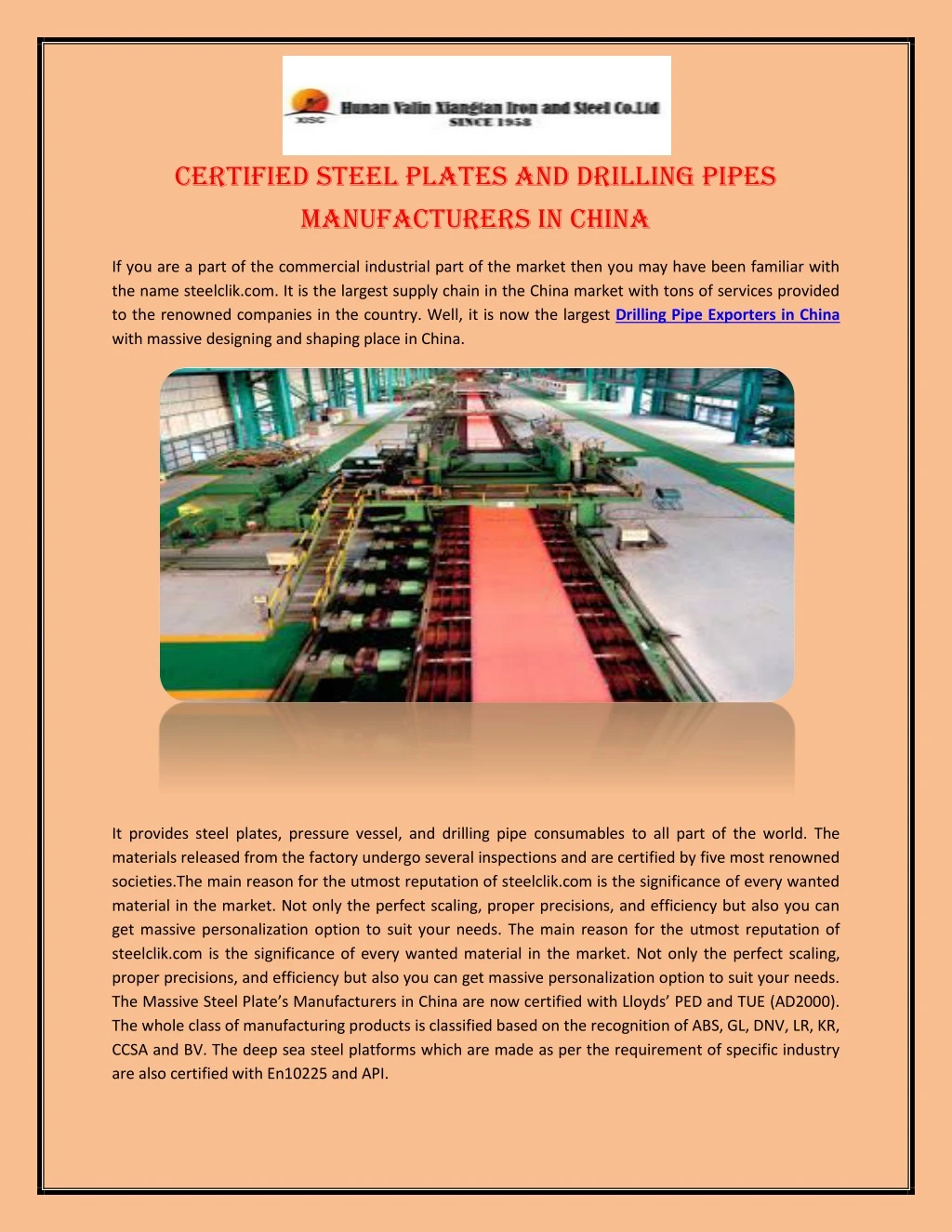 certified steel plates and drilling pipes