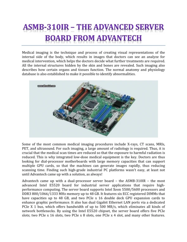 ASMB-310IR – The Advanced Server Board From Advantech - Alltronix India