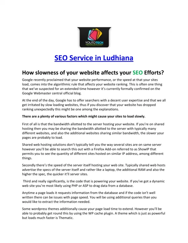SEO Service in Ludhiana (YOUTOTECH WEB MOBILE DEVELOPMENT)