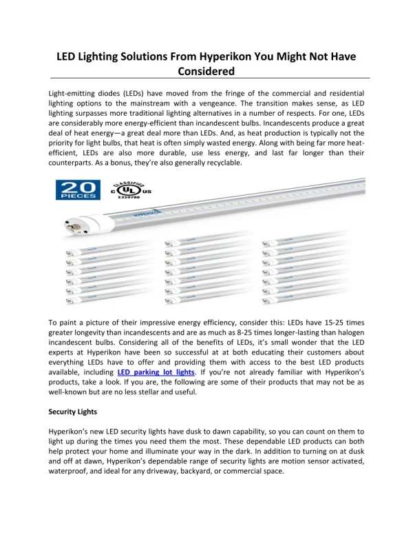 LED Lighting Solutions From Hyperikon You Might Not Have Considered