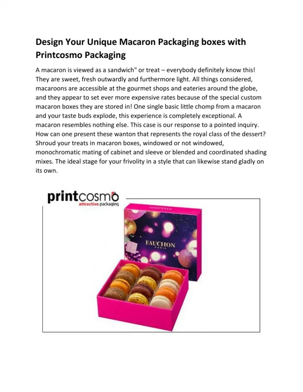 Design Your Unique Macaron Packaging boxes with Printcosmo Packaging
