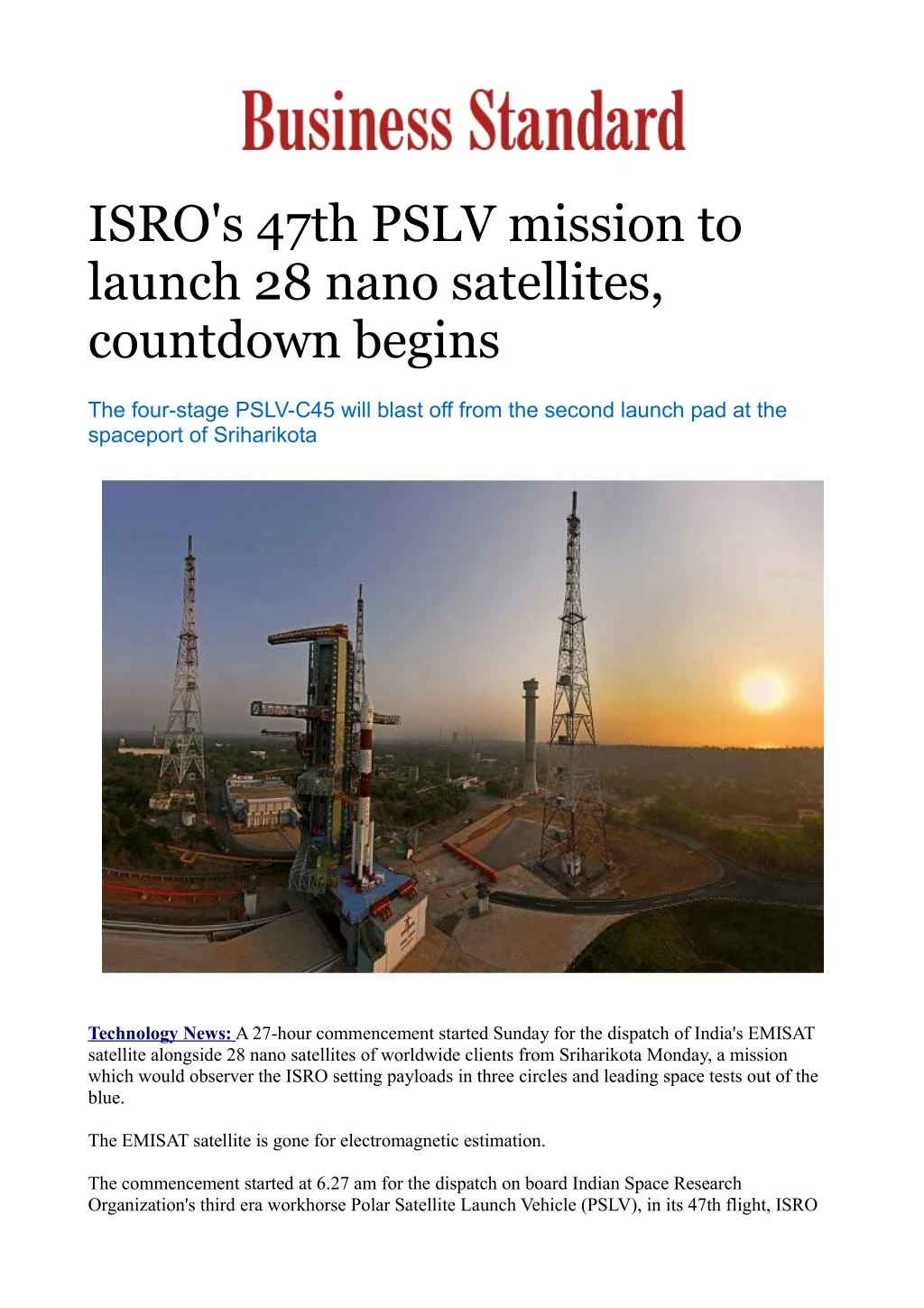 isro s 47th pslv mission to launch 28 nano