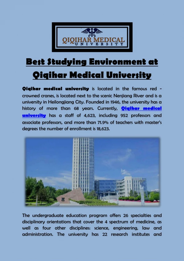 Best Studying Environment at Qiqihar Medical University