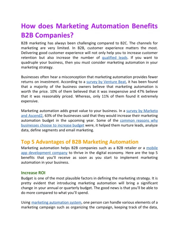 How does Marketing Automation Benefits B2B Companies?