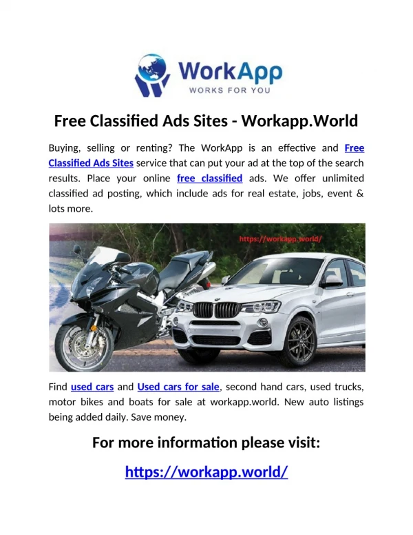 Free Classified Ads Sites - Workapp.World