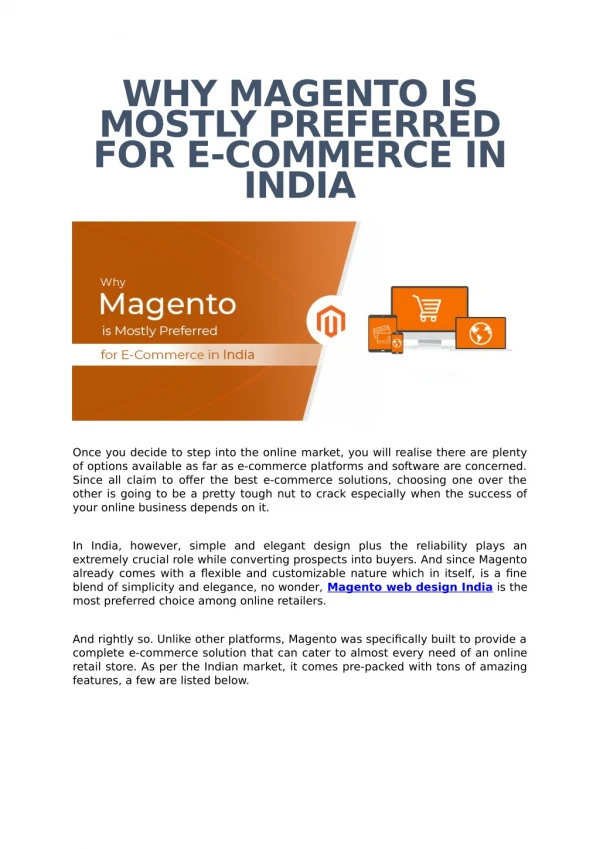 Why Magento is Mostly Preferred for E-Commerce in India