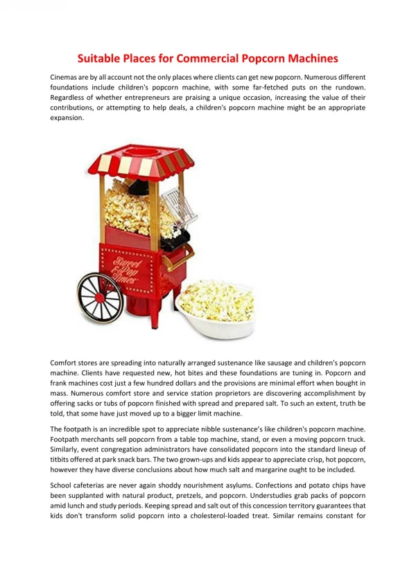 Suitable Places for Commercial Popcorn Machines