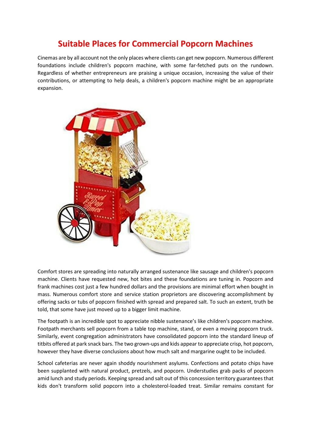 suitable places for commercial popcorn machines