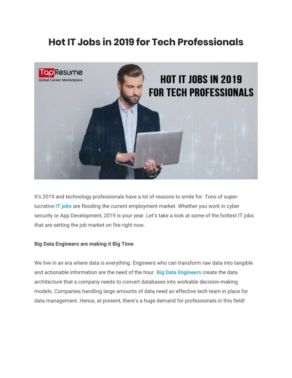 Hot IT Jobs in 2019 for Tech Professionals