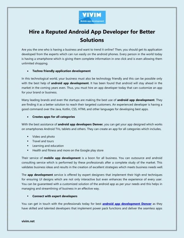 Hire a Reputed Android App Developer for Better Solutions