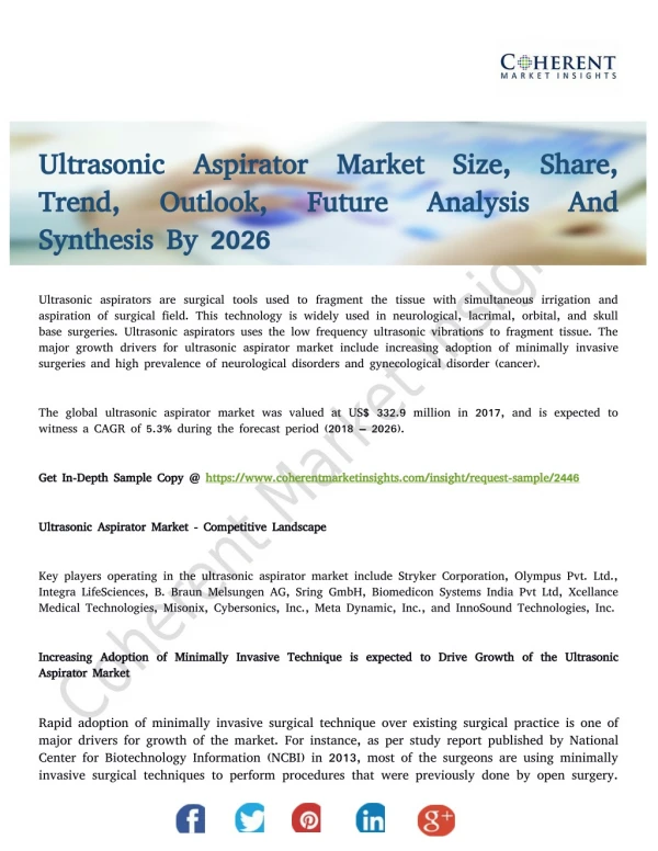 Ultrasonic Aspirator Market 2026 Research Highlighting Major Drivers and Trends