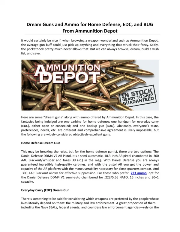 Dream Guns and Ammo for Home Defense, EDC, and BUG From Ammunition Depot