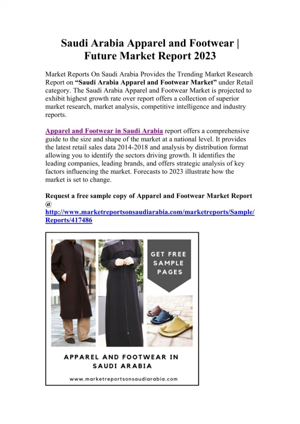 Saudi Arabia Apparel and Footwear Market Status and Analysis on the Future Trend Till 2023