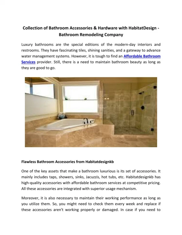 Collection of Bathroom Accessories & Hardware with HabitatDesign - Bathroom Remodeling Company