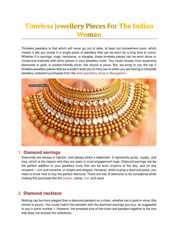 Timeless Jewelry Pieces For The Indian Woman- Aura