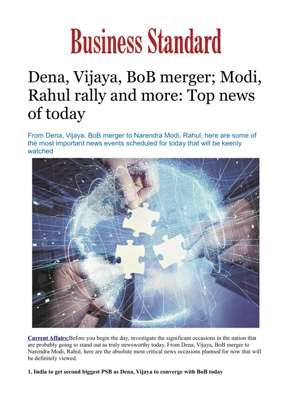 Dena, Vijaya, BoB merger; Modi, Rahul rally and more: Top news of today