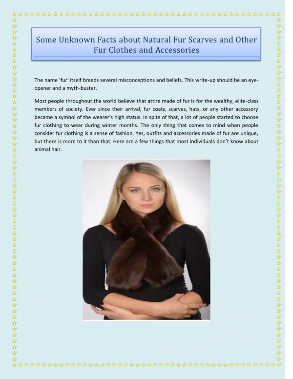 Some Unknown Facts About Natural Fur Scarves And Other Fur Clothes And Accessories
