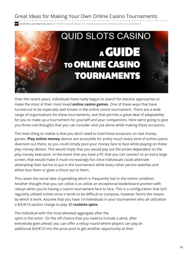 Great Ideas for Making Your Own Online Casino Tournaments