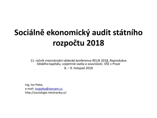 Sociálně ekonomický audit státního rozpočtu 2018