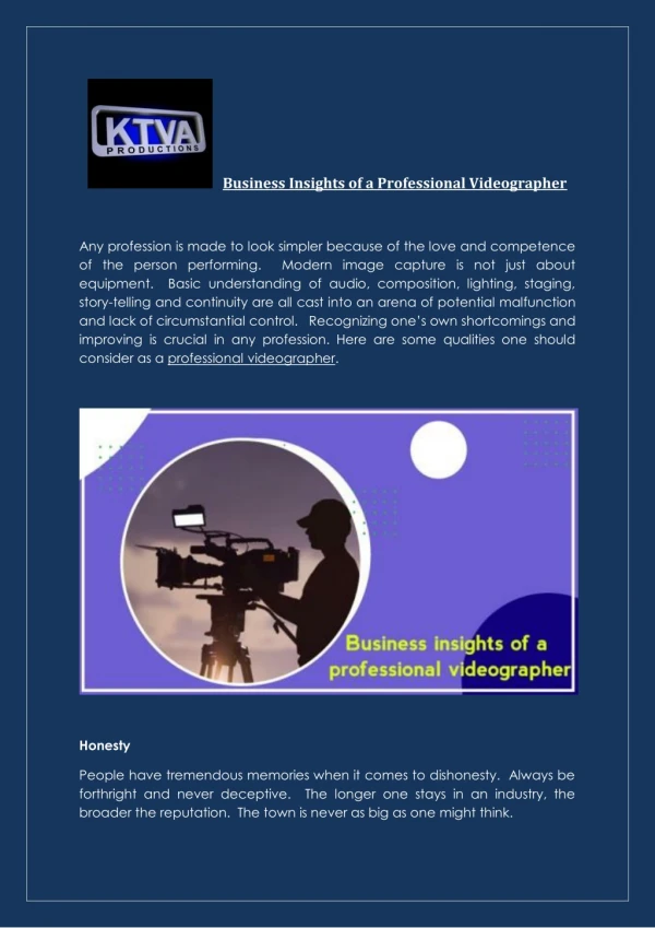 Business Insights Of A Professional Videographer