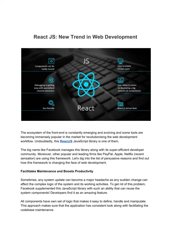 React JS: New Trend in Web Development