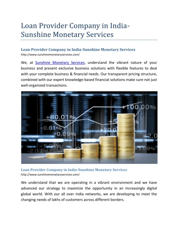 Loan Provider Company in India-Sunshine Monetary Services
