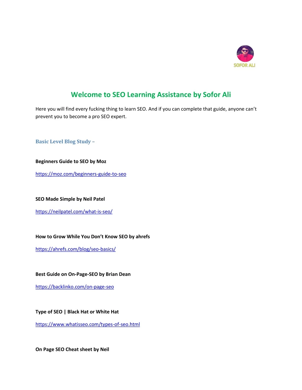 welcome to seo learning assistance by sofor ali