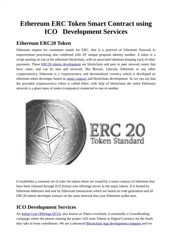 Ethereum ERC Token Smart Contract using ICO Development Services