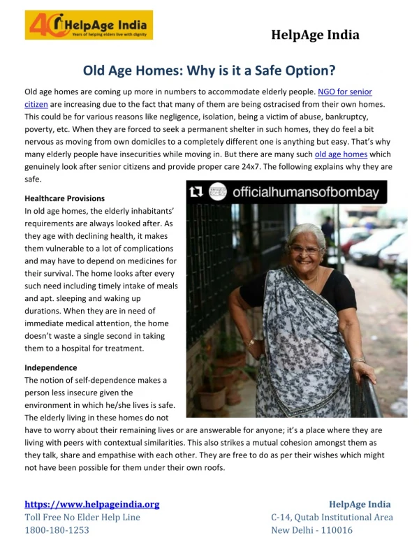 Old Age Homes: Why is it a Safe Option?