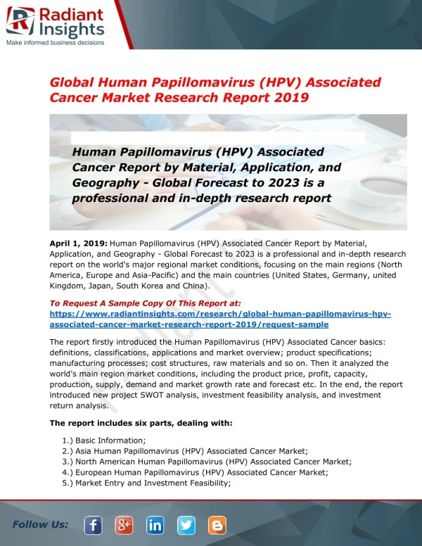 Human Papillomavirus Associated Cancer Market Report by Demand, Growth & Geography: Radiant Insights Inc