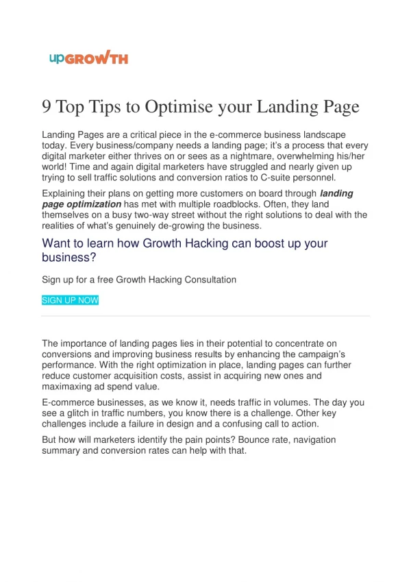 9 Top Tips to Optimise your Landing Page