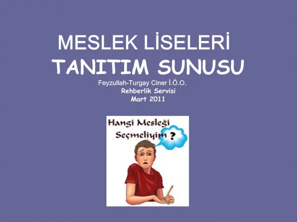 MESLEK LISELERI TANITIM SUNUSU Feyzullah-Turgay Ciner I. .O. Rehberlik Servisi Mart 2011