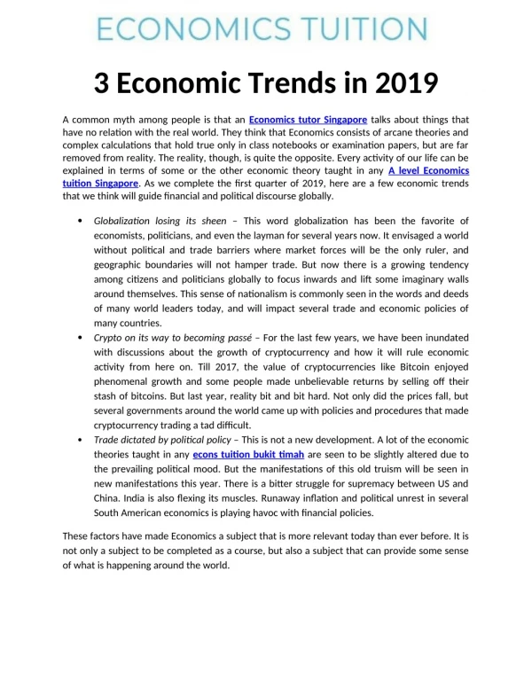 3 Economic Trends in 2019