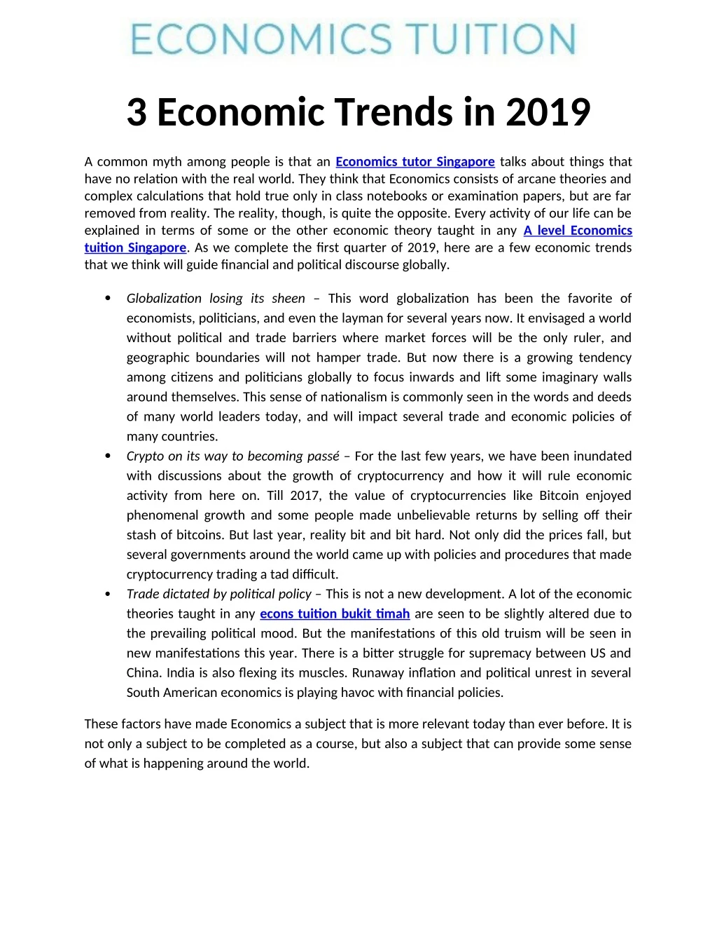 3 economic trends in 2019