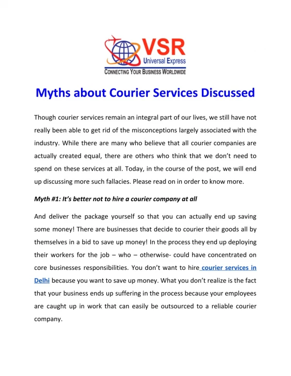 Myths about courier services discussed