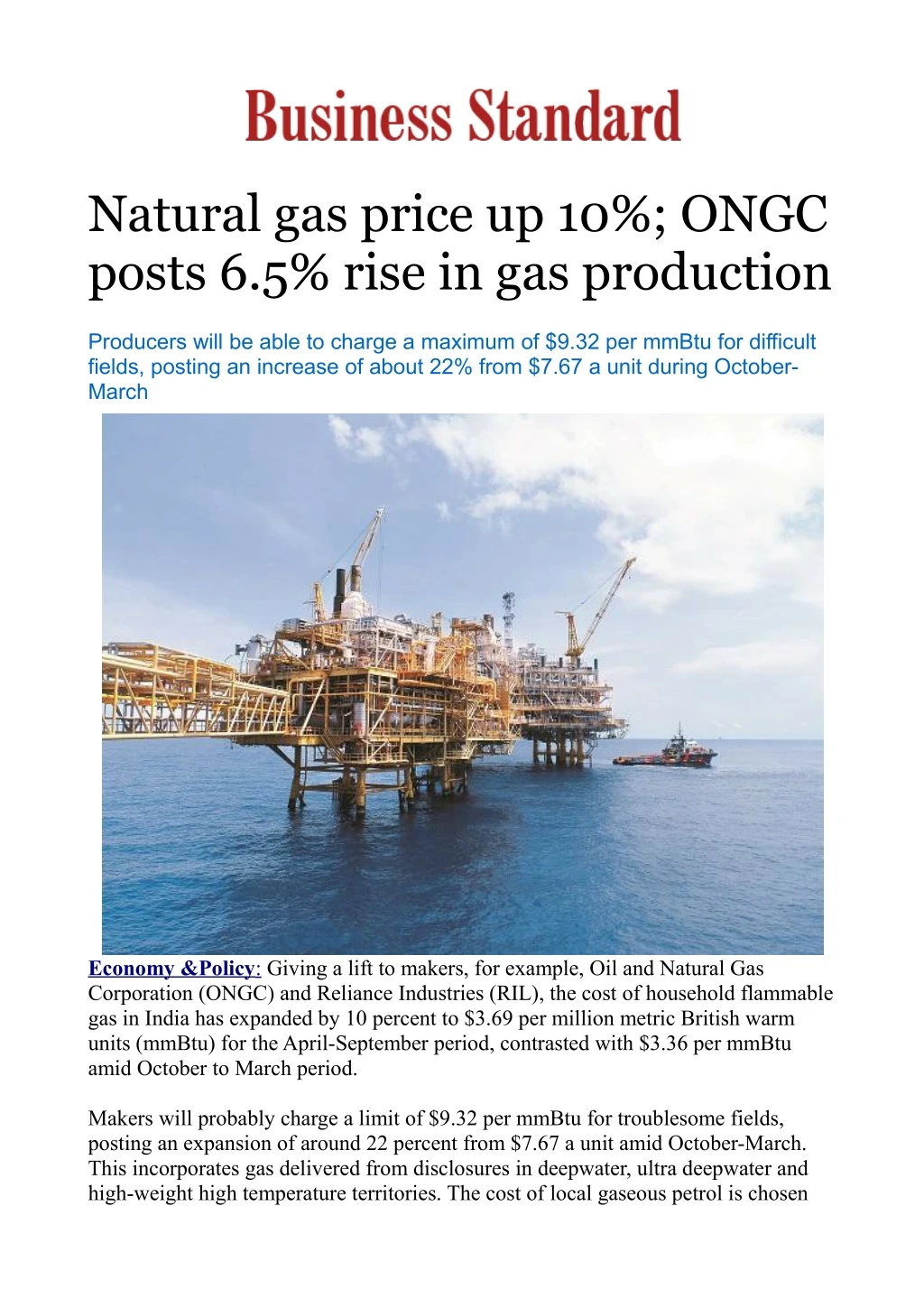 natural gas price up 10 ongc posts 6 5 rise