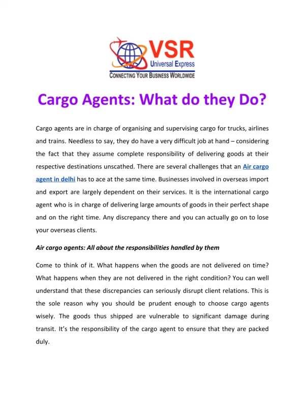 Cargo Agents: What do they Do?
