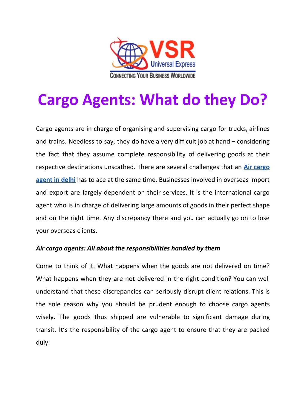 cargo agents what do they do
