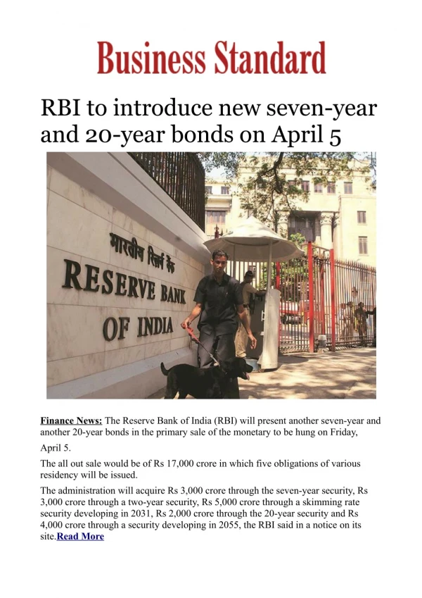 RBI to introduce new seven-year and 20-year bonds on April 5 |