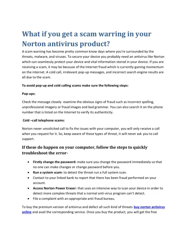 What If You Get A Scam Warring In Your Norton Antivirus Product?