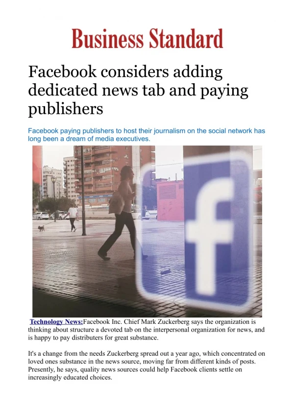 Facebook considers adding dedicated news tab and paying publishers