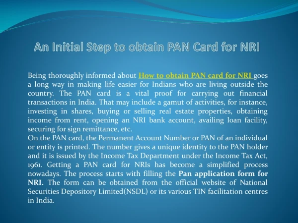 How to obtain PAN card for NRI’s