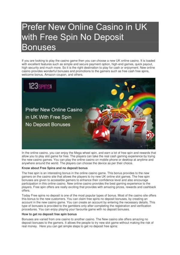 Prefer New Online Casino in UK with Free Spin No Deposit Bonuses