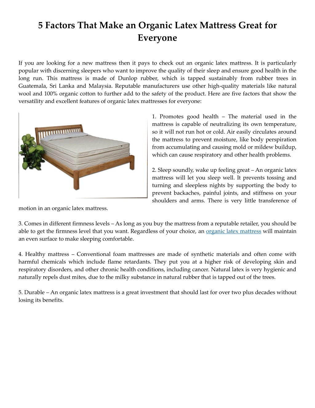 5 factors that make an organic latex mattress