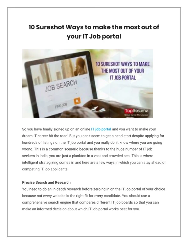 10 Sureshot Ways to make the most out of your IT Job portal
