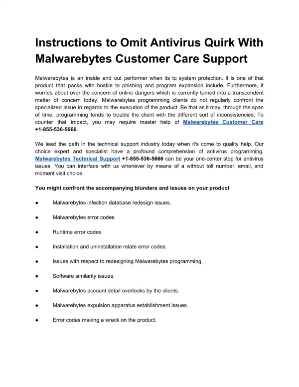 Instructions to Omit Antivirus Quirk With Malwarebytes Customer Care Support