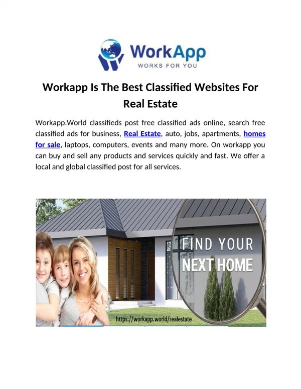 Workapp Is The Best Classified Websites For Real Estate