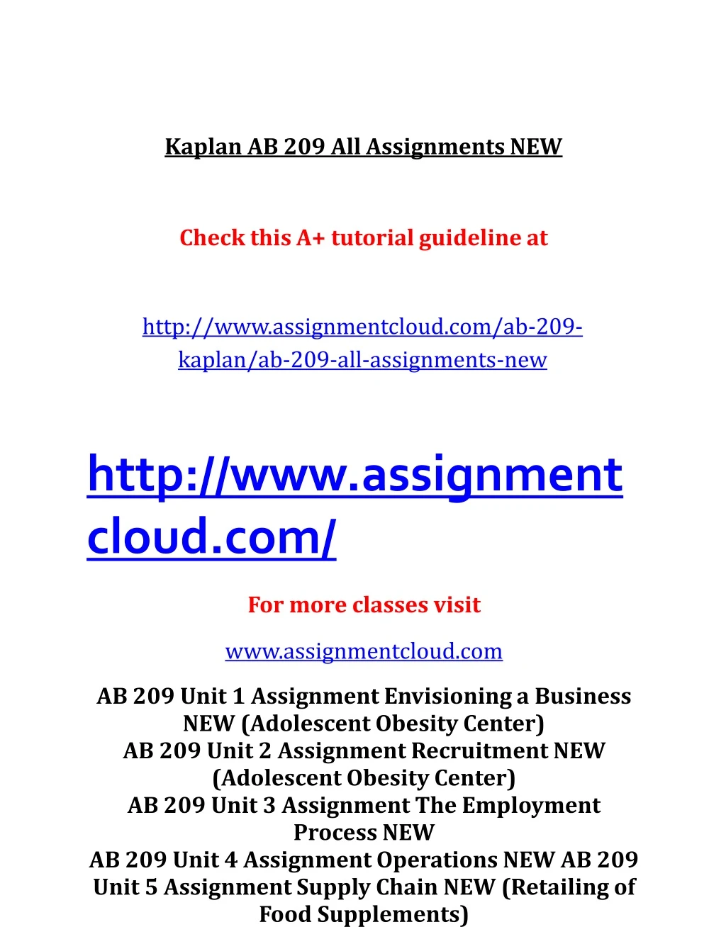 kaplan ab 209 all assignments new