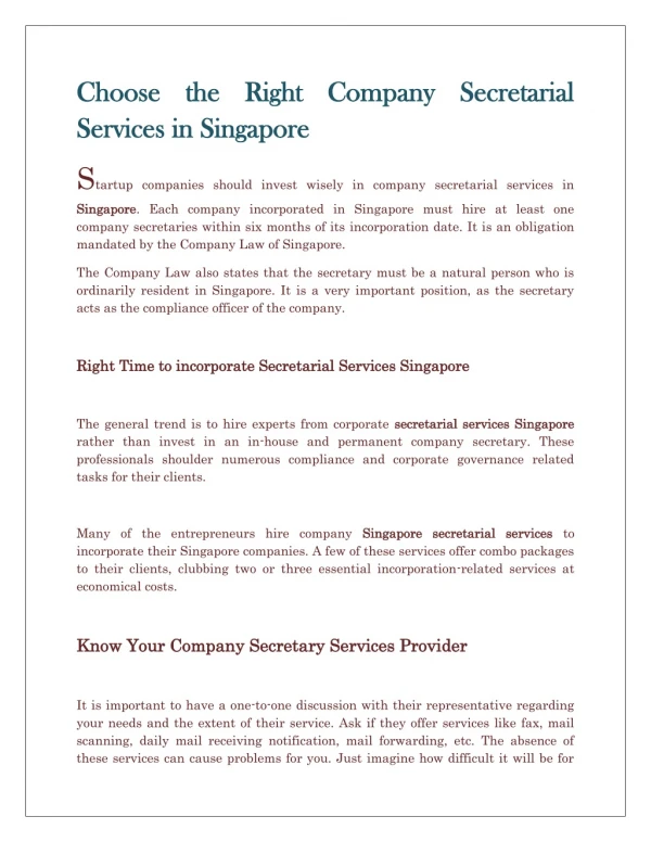 Choose the Right Company Secretarial Services in Singapore