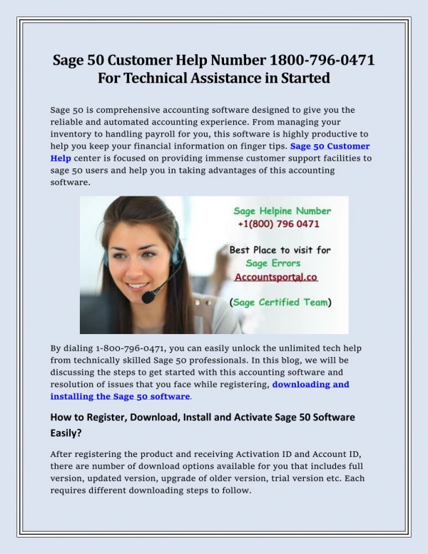 Sage 50 Customer Help Number 1-800-796-0471 For Technical Assistance In Started